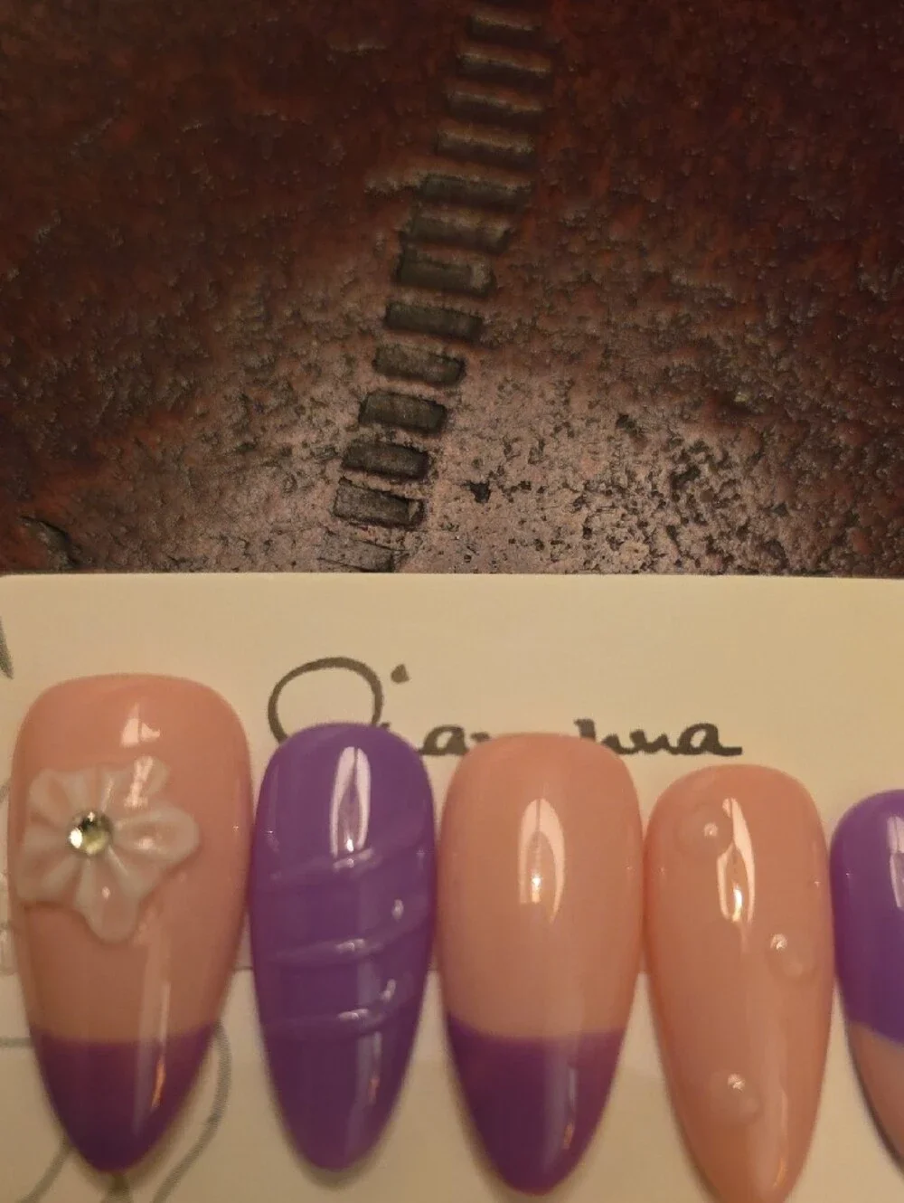Press-On Nail Set — Pink and Purple Floral French Tips Size Large